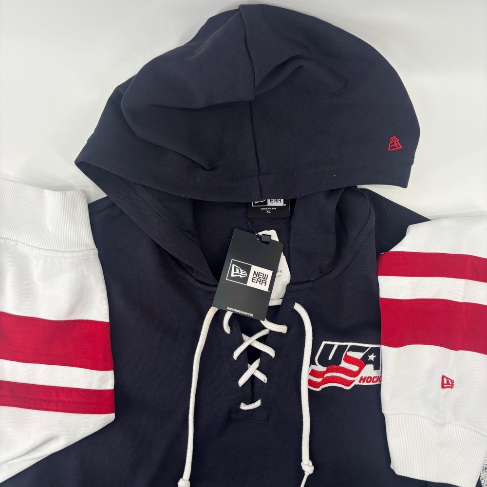 New Era USA Hockey Hoodie Women XL Navy Blue Lace Up Cropped NWT Olympics Gear